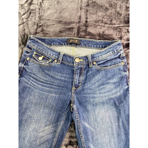 SEVEN 7 Capri Womens Size 6 Dark Wash Embroider Flap Pockets Blue Denim Jeans - Picture 4 of 13